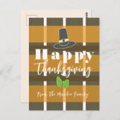 Happy Thanksgiving Pilgrim Hat Kariert Postkarte (Vorne/Hinten)