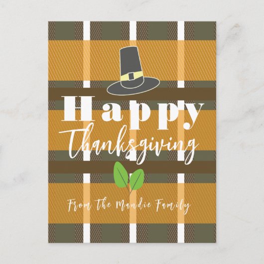 Happy Thanksgiving Pilgrim Hat Kariert Postkarte (Vorderseite)
