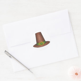 Happy Thanksgiving Pilgrim Hat Puritan Türkei Tag Runder Aufkleber