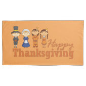 Happy Thanksgiving Pilgrim und Indianerin Kissenbezug (Vorderseite-Links)