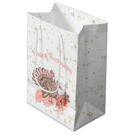 Happy Thanksgiving Pink Türkei und Pumpkins Mittlere Geschenktüte