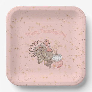 Happy Thanksgiving Pink Türkei und Pumpkins Pappteller