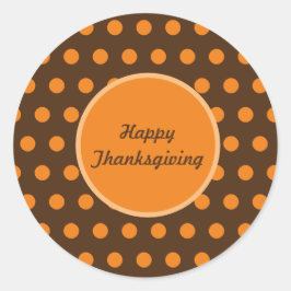 Happy Thanksgiving Polka Dot Round Stickers