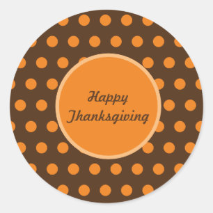 Happy Thanksgiving Polka Dot Round Stickers