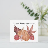 Happy Thanksgiving Pumpkin Cherry Leaf Wassercolor Postkarte (Stehend Vorderseite)