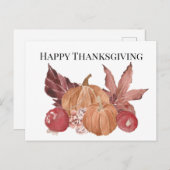 Happy Thanksgiving Pumpkin Cherry Leaf Wassercolor Postkarte (Vorne/Hinten)