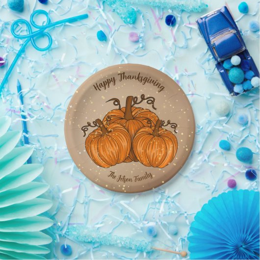 Happy Thanksgiving Pumpkin Glitzer Paper Plate Pappteller (Party)
