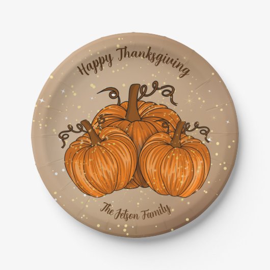 Happy Thanksgiving Pumpkin Glitzer Paper Plate Pappteller (Vorderseite)