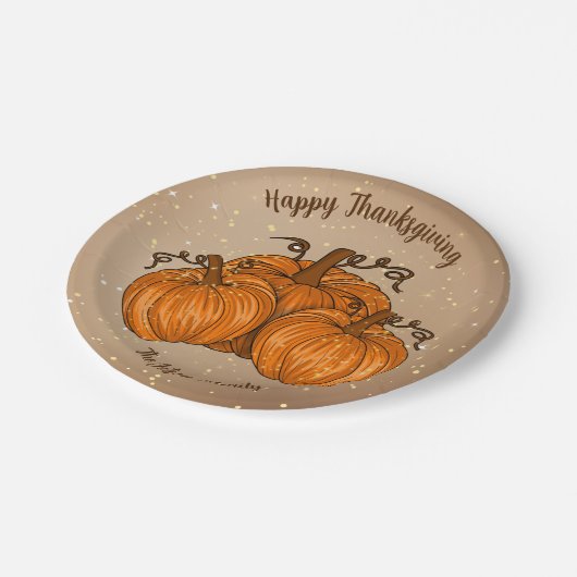 Happy Thanksgiving Pumpkin Glitzer Paper Plate Pappteller (Schrägansicht)