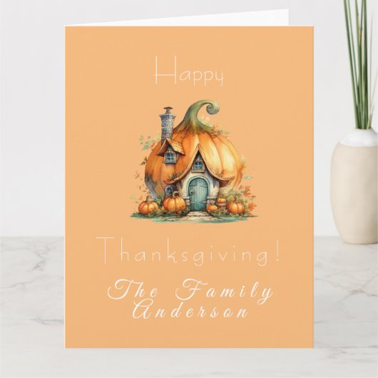 Happy thanksgiving pumpkin house yellow karte (Vorderseite)