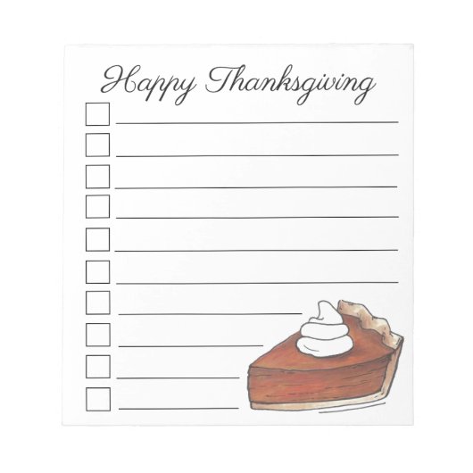 Happy Thanksgiving Pumpkin Pie Slice Checklist Notizblock (Vorderseite)