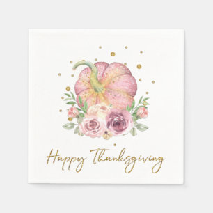Happy Thanksgiving Pumpkin Pink Gold Napkins Serviette