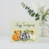 Happy Thanksgiving Pumpkin Sunflower Postcard Postkarte (Stehend Vorderseite)