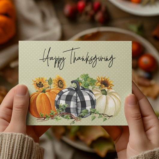 Happy Thanksgiving Pumpkin Sunflower Postcard Postkarte