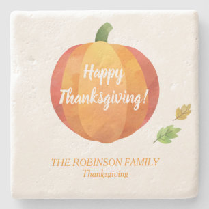 Happy Thanksgiving Pumpkin Wasserfarbe Custom Steinuntersetzer
