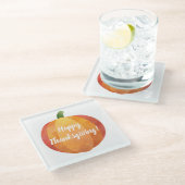 Happy Thanksgiving Pumpkin Watercolor Glasuntersetzer (Schrägansicht)