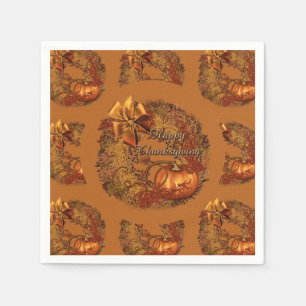 Happy Thanksgiving Pumpkin Wreath Napkins 2 Serviette