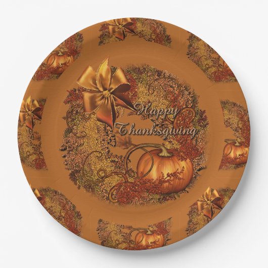 Happy Thanksgiving Pumpkin Wreath Paper Teller 2 (Vorderseite)