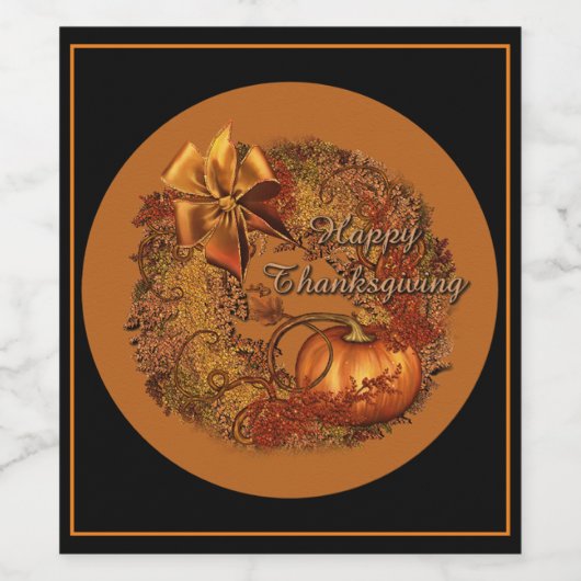 Happy Thanksgiving Pumpkin Wreath Weinetikett (Einzelnes Label)