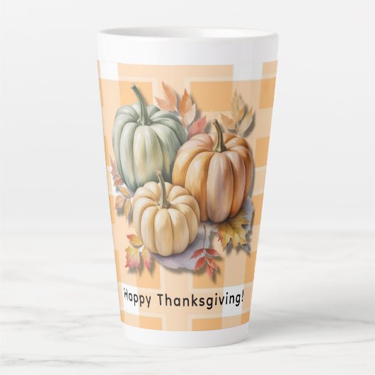 Happy Thanksgiving Pumpkins & Autumn Leaves Milchtasse (Vorderseite)