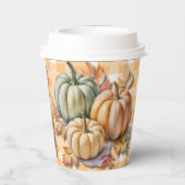 Happy Thanksgiving Pumpkins & Autumn Leaves Pappbecher (Rückseite)