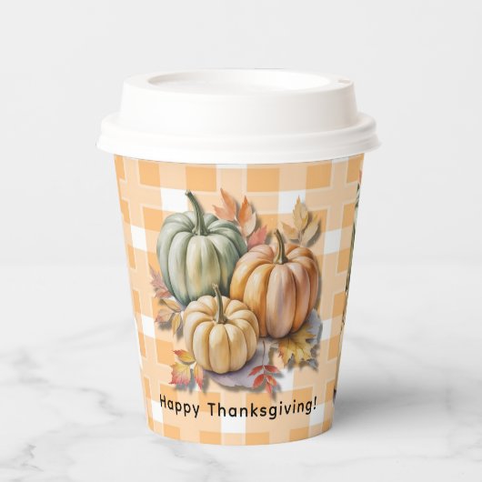 Happy Thanksgiving Pumpkins & Autumn Leaves Pappbecher (Vorderseite)