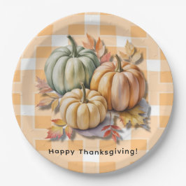 Happy Thanksgiving Pumpkins & Autumn Leaves Pappteller
