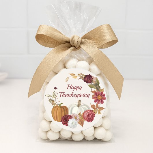 Happy Thanksgiving Pumpkins Floral Burgundy Orange Runder Aufkleber