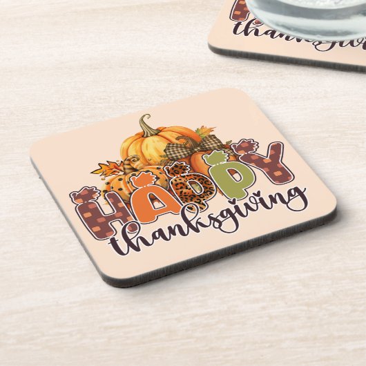 Happy Thanksgiving Pumpkins Getränkeuntersetzer (Linke Seite)