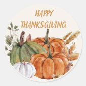 Happy Thanksgiving Pumpkins Orange Green White Runder Aufkleber (Vorderseite)