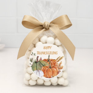 Happy Thanksgiving Pumpkins Orange Green White Runder Aufkleber