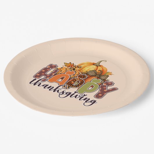 Happy Thanksgiving Pumpkins Pappteller (Schrägansicht)