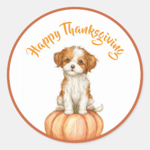 Happy Thanksgiving Puppy Dog Runder Aufkleber