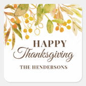 Happy Thanksgiving Quadratischer Aufkleber (Vorderseite)