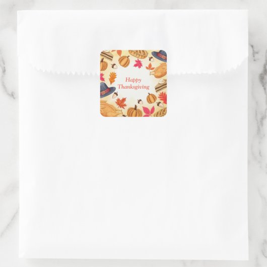 Happy Thanksgiving Quadratischer Aufkleber (Tasche)