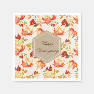 Happy Thanksgiving Quote Label Orange Herbstlaub Serviette
