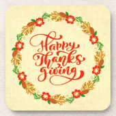 Happy Thanksgiving Red Gold Wreath Hard Getränkeuntersetzer (Vorderseite)