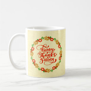 Happy Thanksgiving Red Gold Wreath Kaffeetasse