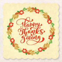 Happy Thanksgiving Red Gold Wreath