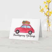 Happy Thanksgiving Red Retro Fiat 500 Karte (Gelbe Blume)
