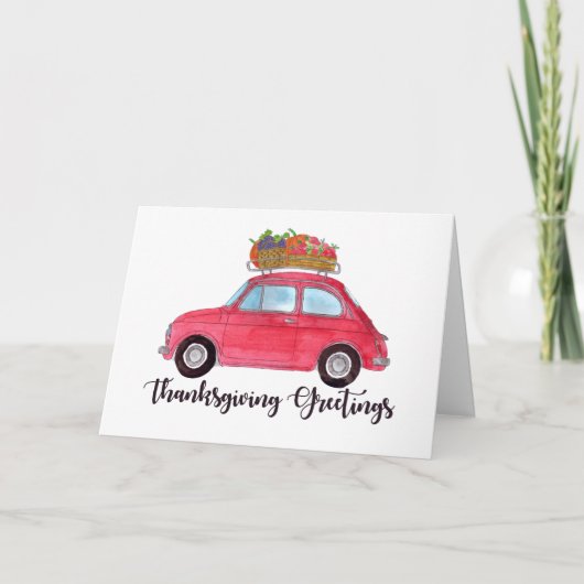 Happy Thanksgiving Red Retro Fiat 500 Karte (Vorderseite)