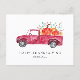 Happy Thanksgiving Red Truck Fall Pumpkin Harvest Feiertagspostkarte