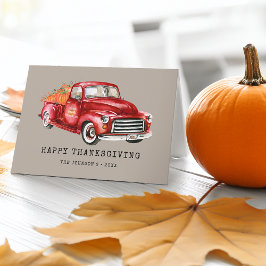 Happy Thanksgiving Red Truck Pumpkins Foto Feiertagskarte