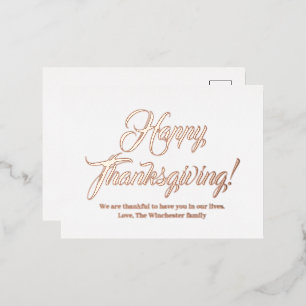 Happy Thanksgiving Rose goldene benutzerdefinierte Folien Feiertagspostkarte