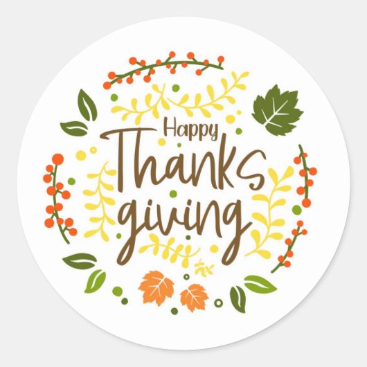 Happy Thanksgiving Round Custom Stickers JCoCustom (Vorderseite)