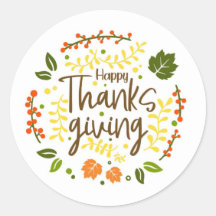 Happy Thanksgiving Round Custom Stickers JCoCustom