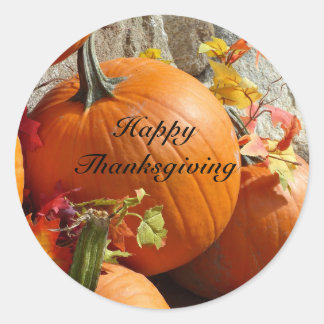 Happy Thanksgiving Round Pumpkin Stickers
