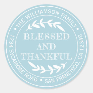 Happy Thanksgiving Rücksendeadresse Blue Glow Runder Aufkleber