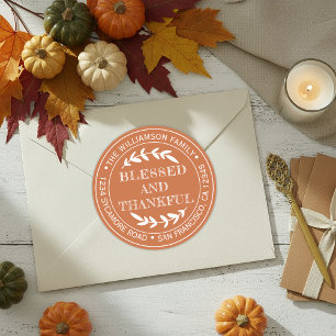 Happy Thanksgiving Rücksendeadresse Burnt Orange Runder Aufkleber