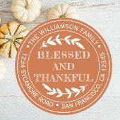Happy Thanksgiving Rücksendeadresse Burnt Orange Runder Aufkleber